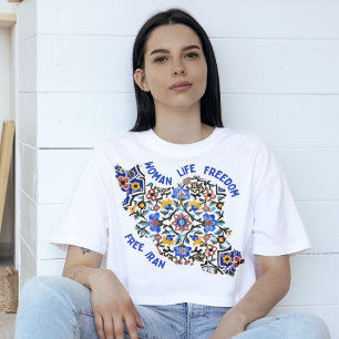 Woman Life Freedom   Persian Tiles Blue T-Shirt