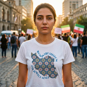 Woman Life Freedom Protest Flowers Blue T-Shirt
