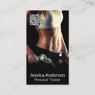 Woman Lifting Weights Fitness Trainer QR Business Card