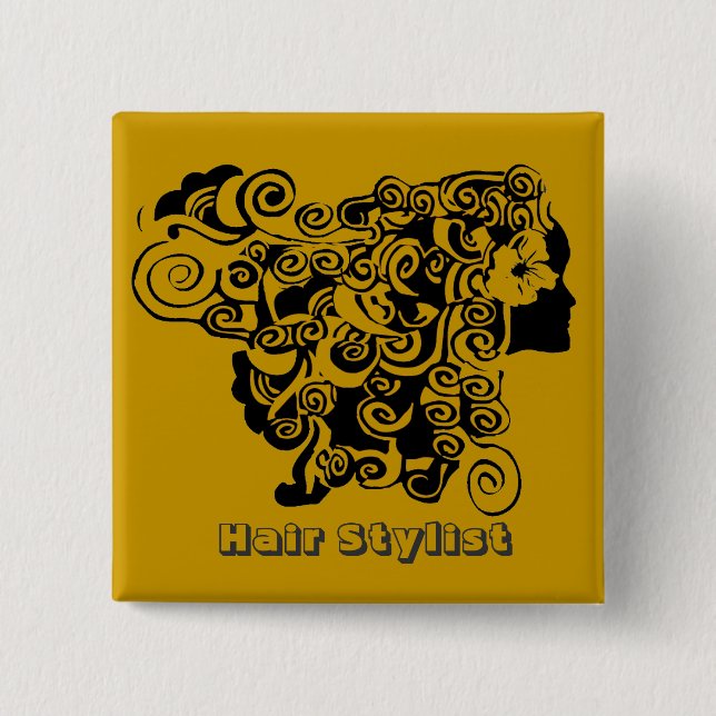 Woman Long Hair Salon Promotional  Hair Stylist 15 Cm Square Badge (Front)