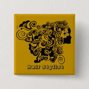 Woman Long Hair Salon Promotional  Hair Stylist 15 Cm Square Badge