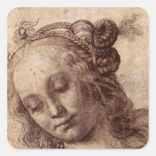 Woman Looking Down Square Sticker