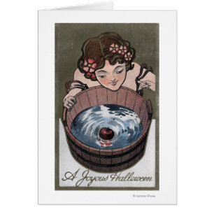 Woman Looking in Wood Barrel