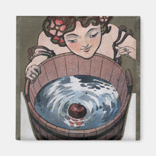 Woman Looking in Wood Barrel Magnet