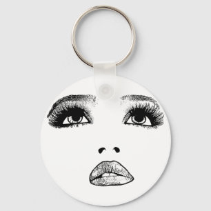 Woman looking Up Face Makeup Beauty Art Key Ring