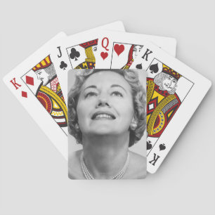 Woman Looking Up Playing Cards