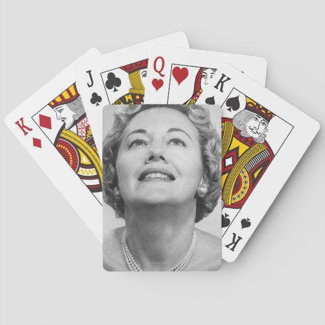 Woman Looking Up Playing Cards (Back)