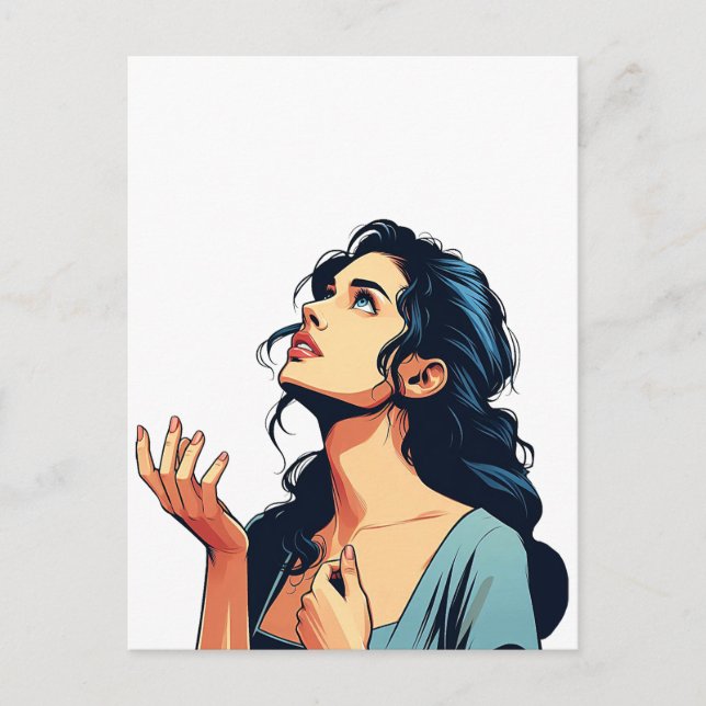 Woman Looking up praying to God illustration art Postcard (Front)