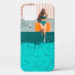 Woman lying beside swimming pool in the morning iPhone 12 case