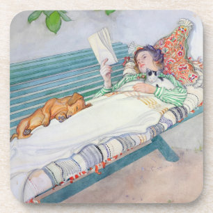 Woman Lying on a Bench, 1913 (w/c on paper) Coaster