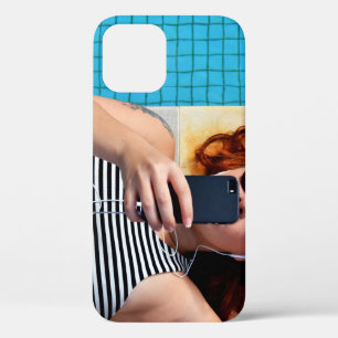 Woman lying on brown floor iPhone 12 case