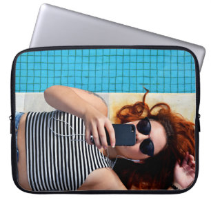 Woman lying on brown floor laptop sleeve
