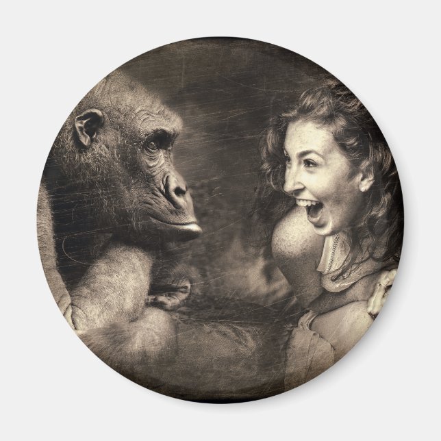Woman Making Gorilla Laugh Magnet (Front)