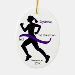 Woman Marathon Runner Ornament Purple
