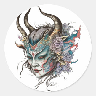 Woman mask  classic round sticker