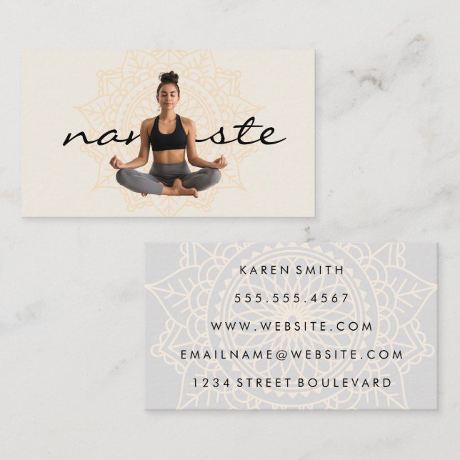 Woman Meditating and Doing Yoga | Tribal Pattern Business Card (Front/Back)