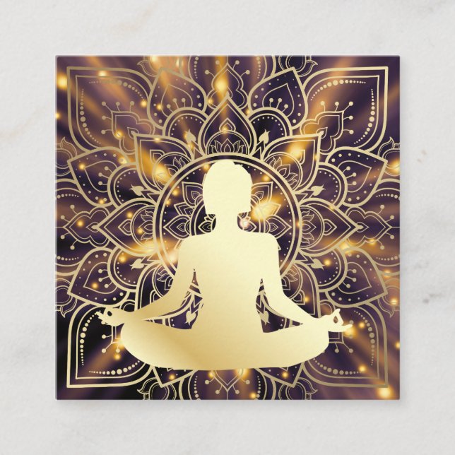 Woman Meditating | Mandala Pattern Square Business Card (Front)