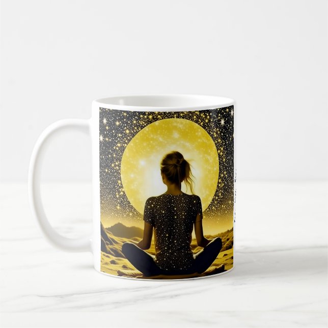Woman Meditation Om Shanti Shanti Shanti Coffee Mug (Left)
