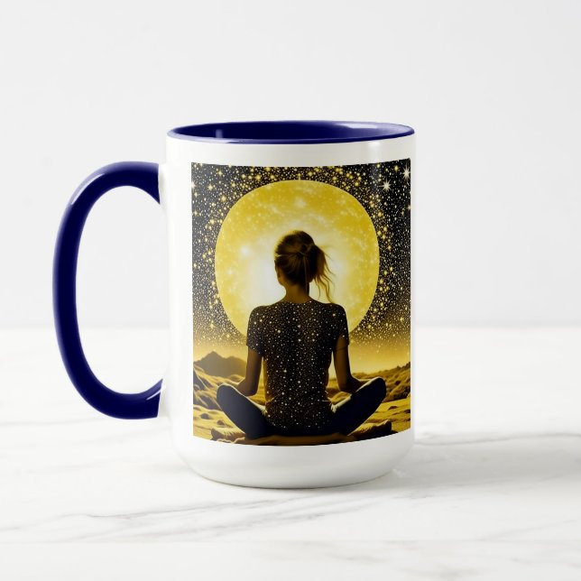 Woman Meditation Om Shanti Shanti Shanti Mug (Left)