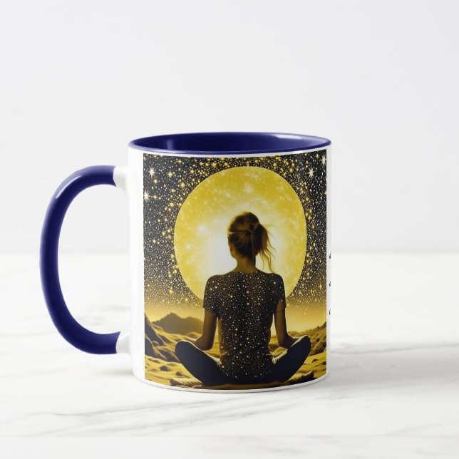 Woman Meditation Om Shanti Shanti Shanti Mug (Left)