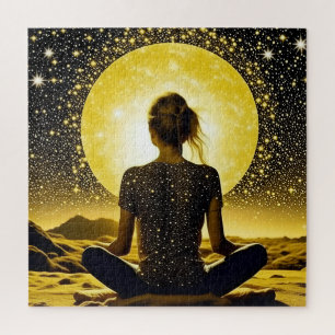 Woman Meditation Under the Moon Celestial Jigsaw Puzzle