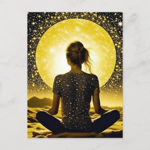 Woman Meditation Under the Moon Celestial Postcard