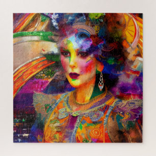 Woman Mixed Media Collage Jigsaw Puzzle