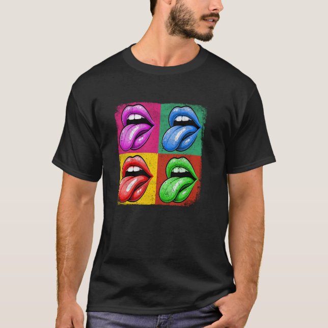 Woman Mouth Tongue Lips Pop Art Artwork Modern T-Shirt (Front)