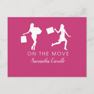 Woman Moving Announcement Pink Black Grey Postcard