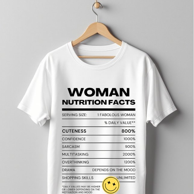 Woman Nutrition Facts Funny Humor Design T-Shirt (Creator Uploaded)