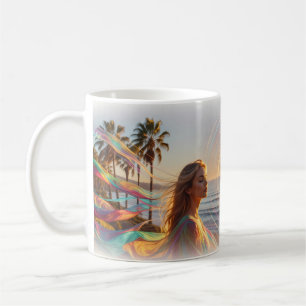 Woman Ocean Sunset Rainbow Energy Waves Mug