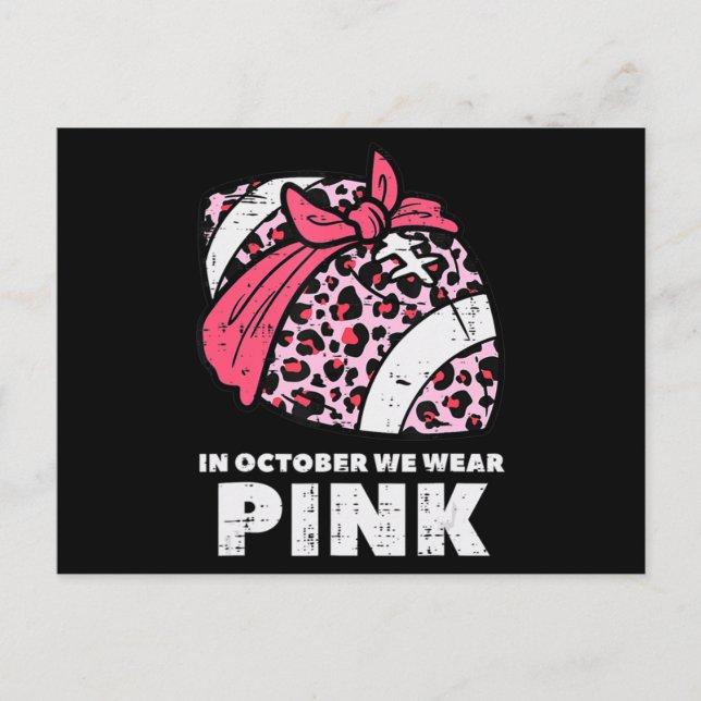 Woman October We Wear Pink Football Breast Cancer  Postcard (Front)