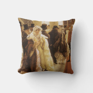 Woman of Fashion by Tissot, Vintage Victorian Art Cushion