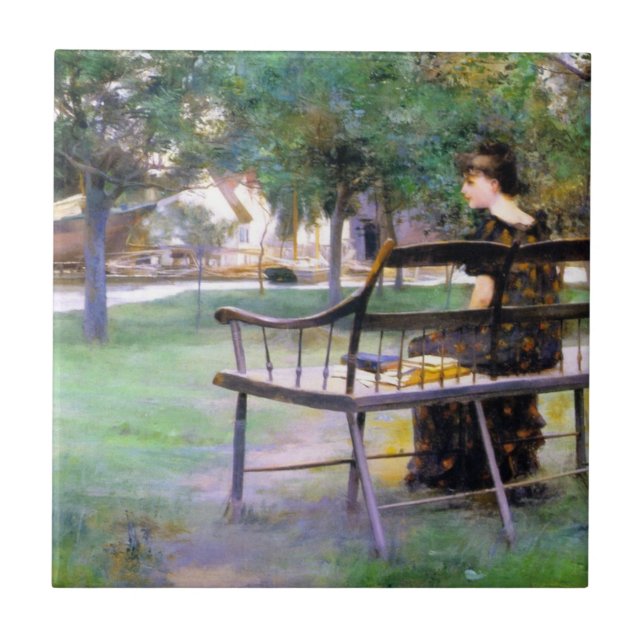 Woman on a Bench (by Edwin Austin Abbey) Ceramic Tile (Front)