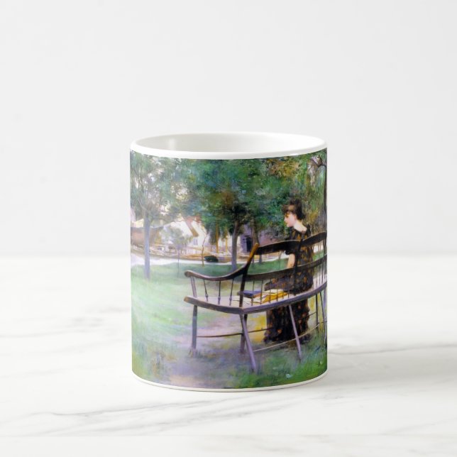 Woman on a Bench (by Edwin Austin Abbey) Coffee Mug (Center)