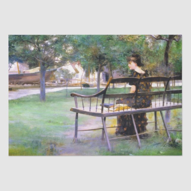 Woman on a Bench (by Edwin Austin Abbey) Tissue Paper (Front)