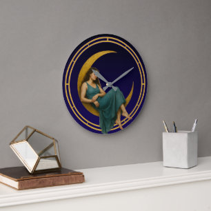 Woman On A Crescent Moon Large Clock