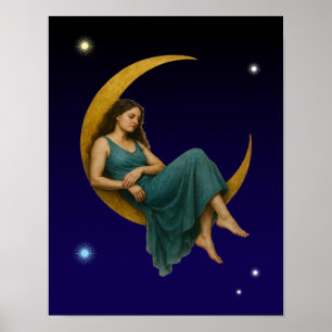Woman On A Crescent Moon Poster