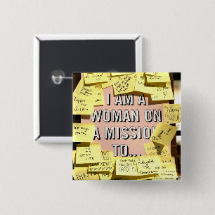 Woman on A Mission, Motivational 15 Cm Square Badge