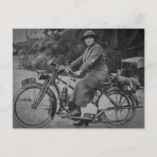 Woman on a Motorcycle Early 1900s Vintage Postcard