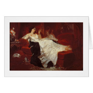 Woman on a red sofa