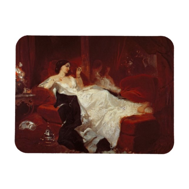 Woman on a red sofa magnet (Horizontal)