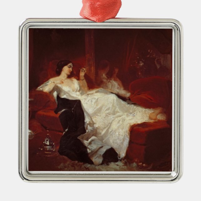 Woman on a red sofa metal ornament (Front)