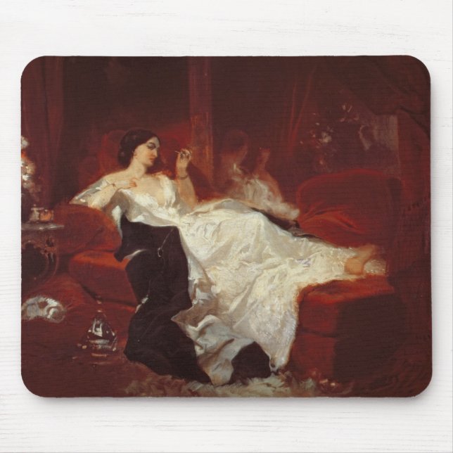 Woman on a red sofa mouse pad (Front)