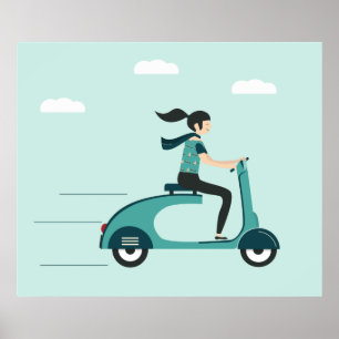 Woman On A Scooter Poster