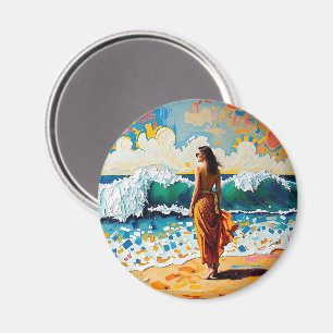 Woman on Beach Abstract Seaside Art Magnet