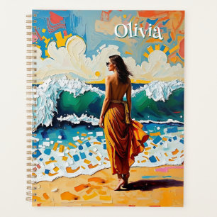 Woman on Beach Abstract Seaside Art Personalised Planner