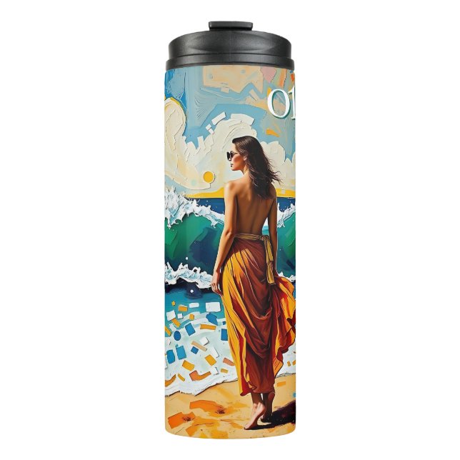 Woman on Beach Abstract Seaside Art Personalised Thermal Tumbler (Front)