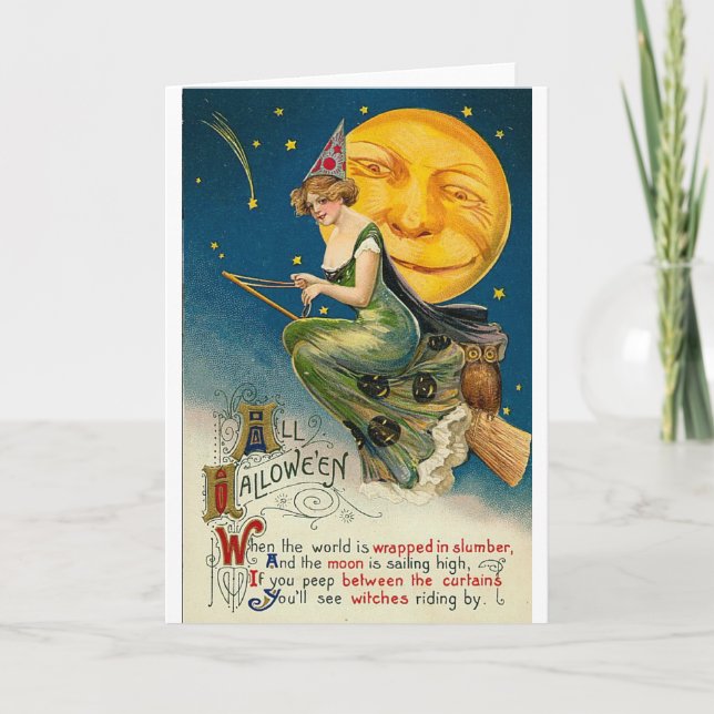 Woman on Broomstick All Halloween Card (Front)