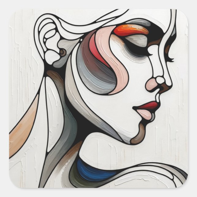 Woman on Canvas – Abstract Expression Concept Square Sticker (Front)